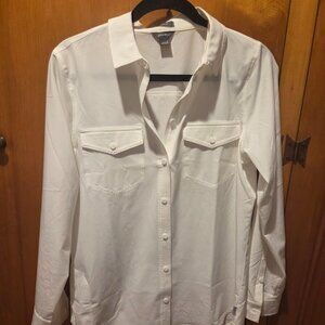 Eddie Bauer Departure Long Sleeve Shirt White Classic Fit UPF 50+ Size Small
